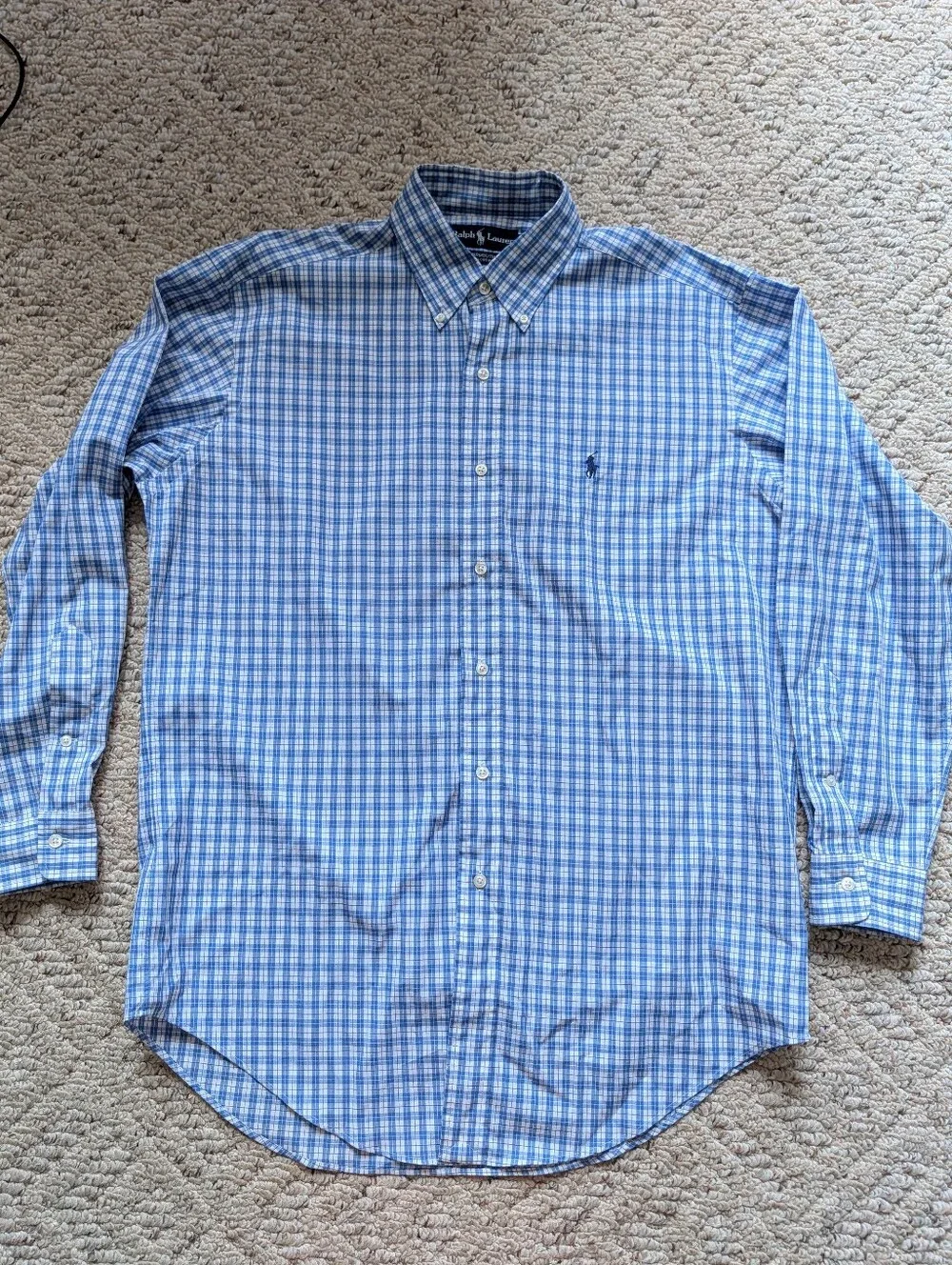 Vintage 90s Ralph Lauren Polo Yarmouth Cotton Plaid Button Down Blue White Vtg
